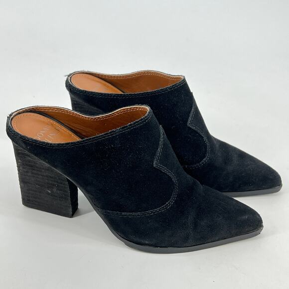 Donald Pliner Women's 5.5 Vama Calf Suede heeled Mules in Black Wester Rodeo - Picture 1 of 9
